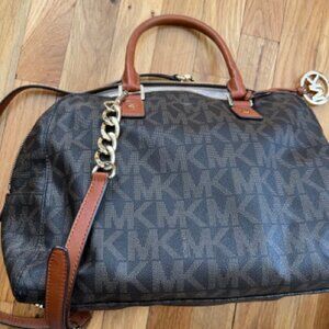 Michael Kors Brown MK print leather bag